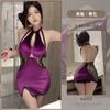 Tentação Roxa Sexy Cheongsam Justo Quente Vazado Roupa Íntima Sexy Alcinha Veludo Transparente Pijama Sexy para Mulheres