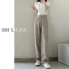 Jeans Reto Feminino Primavera e Outono 2024 Novo Cintura Alta Solto Slim cáqui Calça Wide Leg