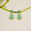 Brincos de Prata Pura 925 para Mulheres, Luxo Leve com Sensação de Alta Qualidade, Brincos Moeda de Jade Africano Natural, Joia de Orelha Moeda de Calcedônia Estilo Ins