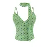 Verano 2026 Nuevo Estilo Americano Chica Picante Ajustado Top Corto Lunares Cuello en V Tirantes de Cinta Camisola para Mujer