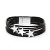 Pulsera Y2K Hot Girl Multicapa Estrella de Cinco Puntas Brillo Fino Subcultura Versátil Retro Piel Sintética Hebilla Magnética