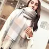 Bufanda Nueva de Espiga Bufanda a Cuadros para Mujer Invierno Estilo Coreano Ins Versátil Doble Cara Cálida Chal con Borlas