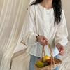 Camisa Redonda Bordada Color Albaricoque Algodón Cocoon Manga Larga para Mujer Nuevo Estilo Primavera 2026 Top Elegante Femenino Camisa de Algodón Puro