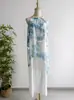 Vestido de Verano Estilo Chino Tie-Dye Halter, Estilo Étnico Índigo Hecho a Mano Tie-Dye Sin Mangas Holgado con Tirantes