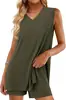 2026 Moda Casual de Verano Transfronteriza Amazon Europea y Americana Conjunto de Top sin Mangas con Cuello en V y Abertura y Shorts con Bolsillos