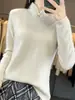 Suéter pullover vermelho gola alta estilo nacional com fecho lateral fenda ampla Casual Lã pura novo malha manga longa