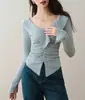 Nuevo Tejido de Punto con Cuello en V Fruncido y Plisado Ajustado para Principios de Otoño, Nuevo Top Elegante y Dulce con Efecto Adelgazante en la Cintura