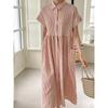 Vestido chic de verano suelto con rayas y bolsillo de Corea del Sur