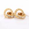 Brincos de tarracha criativos estilo coreano novos Romanos Digitais com incrustação de diamante ouro rosa Super Brilhantes de aço titânio brincos femininos anel duplo joia fashion