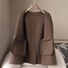 Pequeña cantidad de ropa 10% cachemira de yak abrigo de tweed de doble cara de doble botonadura para primavera 2025 nuevo abrigo de tweed casual con cuello en V para mujer