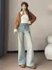 Jeans de Pierna Ancha para Mujer con Bolsillos Bordados de Color Claro y Estampado de Perros, Verano 2026, Diseño Holgado, Acampanados, Pantalones No Ajustados