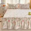2025 Nuevo Juego de Falda de Cama de Algodón de Tres Piezas, Estilo Colcha de una Pieza, Sábana de Cama de Algodón Puro con Volantes, Falda Cubierta Envolvente para Cama Estilo Coreano