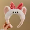 Faixa de cabeça fofa com orelhas de panda para lavar o rosto, faixa de cabeça de pelúcia de desenho animado com coroa alta para mulheres, faixa para maquiagem e lavar o cabelo, acessório de cabelo