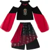Ropa de Jazz para Niñas Traje Corto Moda Estilo Chino Niñas Niños Jazz Hip-Hop Rendimiento Ropa de Moda Otoño