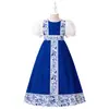 Vestido Roupão Novo Estilo Transfronteiriço para Meninas, Vestido Estampado com Mangas Bufantes, Vestido Longo de Gola Redonda, Vestido Roupão Infantil