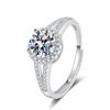 Anel de moissanite de simulação ao vivo vermelho de mão rápida transfronteiriça net 1 quilate seis garras anel de casamento fábrica atacado