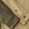 Camisa de Manga Comprida para Trabalho para Jovens Homens Primavera e Outono Cor Lisa Simples Calças Masculinas com Bolso Tipo Aba Estilo Japonês Retrô Jaqueta Solta Juvenil