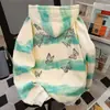 Sudadera con capucha y estampado de mariposas de diseño americano 2025 para mujer, estilo otoño e invierno, nicho, teñido anudado, top casual