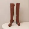 Botas Martin de otoño e invierno para talla grande, punta redonda, tacón ultraligero, plataforma impermeable, cremallera lateral, tacón fino, versátiles, suela suave, botas largas de color liso