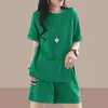 Conjunto Casual de Shorts Solto Literário Retrô Camiseta de Manga Curta Verão 2025 Nova Moda Conjunto de Duas Peças Feminino Tendência