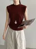 Artículo Versátil de Principios de Otoño~ Camiseta sin Mangas de Cuello Redondo Semi Alto Estilo Coreano para Mujer Aspecto Adelgazante y Chaleco para Superponer N6080