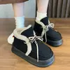 Nuevos Zapatos de Invierno y Pantuflas de Algodón para Mujer Hogar Interior Cálidos Suela Gruesa Zapatos Postparto Se Pueden Usar Afuera Zapatos de Algodón con Lazo