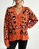 Cardigan Feminino Solto para Comércio Exterior Europeu e Americano 2026 Outono e Inverno Novo Estilo Casaco Tamanho Plus Moda Malha com Estampa de Leopardo Suéter Feminino