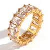 Anillo de Joyería de Moda de Nicho Transfronterizo Europeo y Americano Acero Inoxidable Chapado en Oro de 18 Quilates Micro Incrustado Anillo de Circonita Cuadrada 4A para Mujer
