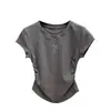 Camiseta de manga corta ajustada para mujer, estilo 'hot girl', para realzar la cintura, nuevo estilo de verano, camiseta bordada de mariposa, top ajustado para mujer, de moda en Tailandia