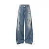 Jeans de Mezclilla Lavados Vintage Desgastados Tie-dye Salpicados Pierna Recta Pierna Ancha Pantalones Largos Casuales Sueltos Diseño Retro High Street Americano