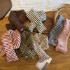 Cachecol infantil listrado para outono e inverno, aquecedor de pescoço listrado para meninas, protetor de pescoço quente de tricô de Ano Novo para bebês meninos