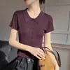Top de manga corta transpirable moderno con solapa suave para primavera y verano, temperamento perezoso, tejido fino para mujer, OL refrescante retro, punto de 16 agujas P