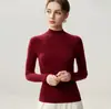 Suéter de punto fino de lana pura, ajuste ceñido, cuello alto medio para mujer, nuevo para otoño/invierno, color liso, manga larga, capa base, elegante y versátil, suéter de punto para el trabajo