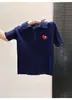 Camisa Polo de Hielo de Seda Transpirable de Verano Bordada con Dibujos, Manga Corta Tejida para Mujer, Top Básico Suave Juvenil de Primavera