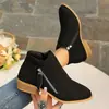 Nuevos estilos de zapatos para mujer para tiendas en línea independientes: botas de mujer de talla grande con tacón grueso, botas Martin de gamuza, botines de tacón bajo con cremalleras laterales