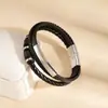 Pulsera tejida de cuero PU de tres capas para hombre transfronteriza, estilo europeo y americano, estéticamente agradable, se puede grabar, pulsera magnética de aleación de moda