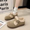 Sapatos femininos vintage all-match com forro de lã para outono e inverno de 2024, novos sapatos baixos para deslocamento, Birkenan, fora de moda, antiderrapantes de algodão
