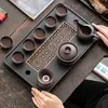 Juego Completo de Tetera de Arcilla Púrpura Kung Fu con Tetera, Gaiwan, Tazas de Té, Porcelana Oro Negro, Bandeja de Té de Doble Propósito, Juego Pequeño para Uso en Casa