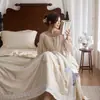 Conjunto de Colcha de Verão de Algodão Linho Tencel Florido de Renda Grau A, Quatro Peças, Colcha de Ar Condicionado Antibacteriana Amiga da Pele, Colcha de Verão Tingida em Fio de Alta Qualidade 4