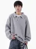 Moletom Pulôver Masculino Retro Americano com Gola Henry e Design Falso de Duas Peças, Tendência de Outono Marca Loose Casual Versátil