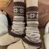 Cubiertas de calcetín de lana Fair Isle grises para invierno, retienen el calor y son cálidas, calentadores de piernas tipo pantimedias con capa estilo coreano