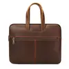 Venta Caliente Transfronteriza Maletín de Moda Vintage de Cuero Genuino Gran Capacidad para Viajes Diarios Bolso para Portátil de 14 Pulgadas Textura de Cuero Crazy Horse Bolso para Hombre