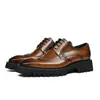 Nuevos Zapatos de Cuero de Vaca Brogue, Zapatos Casuales Profesionales Derby de Cuero Genuino para Hombre, Zapatos de Moda para Hombre con Suela Gruesa que Aumentan la Altura