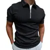 Ropa de Hombre Transfronteriza de Exportación Europea y Americana 2025 Camiseta Polo de Manga Corta con Cremallera Estampada en 3D para Hombre Color Puro Envío Gratis
