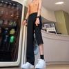 Terno Slim-Fit Calças de Perna Larga para Homens e Mulheres 2025 Verão Novo Cintura Alta Caimento Emagrecimento Preto Casual Calças Retas Verão