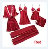 Pijama sexy de cinco piezas para mujer, verano, manga media, bata de novia, talla grande, ropa de casa, camisón, bata, venta al por mayor