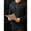 Suéter de Punto Elástico con Cremallera Media Jacquard Vintage Nuevo para Hombre Otoño e Invierno Transfronterizo Estilo Old Money Solapa