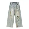 Calça jeans destroyed vintage americana para homens e mulheres, primavera, outono, verão, design de nicho, calça reta da moda high street