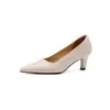 Sapatos de Trabalho de Couro de Ovelha de Salto Alto Básico 2026 Outono Salto Bloco Pequeno Bico Fino Profissional para Ir ao Trabalho Couro Genuíno Boca Rasa Scarpins Femininos