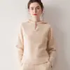 Nuevo Suéter de Cachemira Pura para Mujer Otoño e Invierno, Sudadera con Capucha y Media Cremallera Engrosada, Top Casual Ajustado, Tejido de Punto de Manga Larga